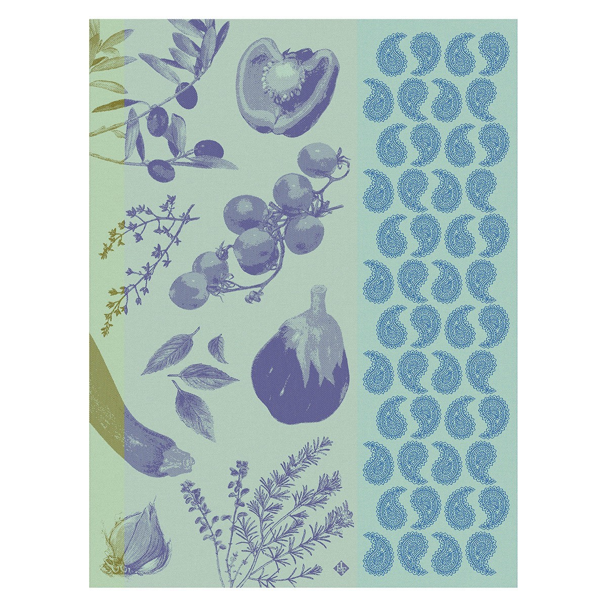 Soleil a Table French Tea towel in blue (lavande)cotton jacquard woven in France gallery