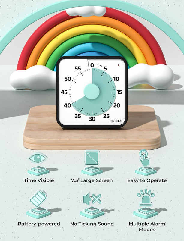 LIORQUE 60 Minute Visual Timer for Kids and Adults, Non-Ticking 7.5 Inch Large V gallery