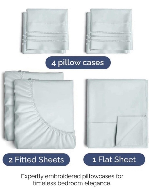 CGK SPLIT KING 7 piece sheet set, soft brushed microfiber, Ice Blue gallery