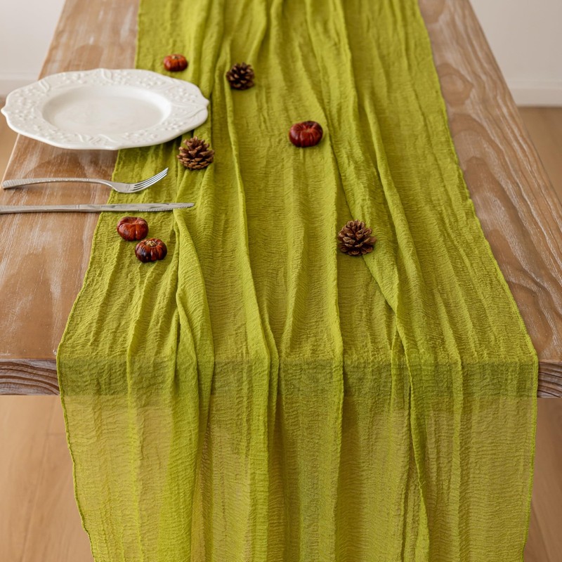 3pcs Moss Green Cheesecloth Table Runner Gauze 120 Inch 10 FT Rustic Boho Che... gallery