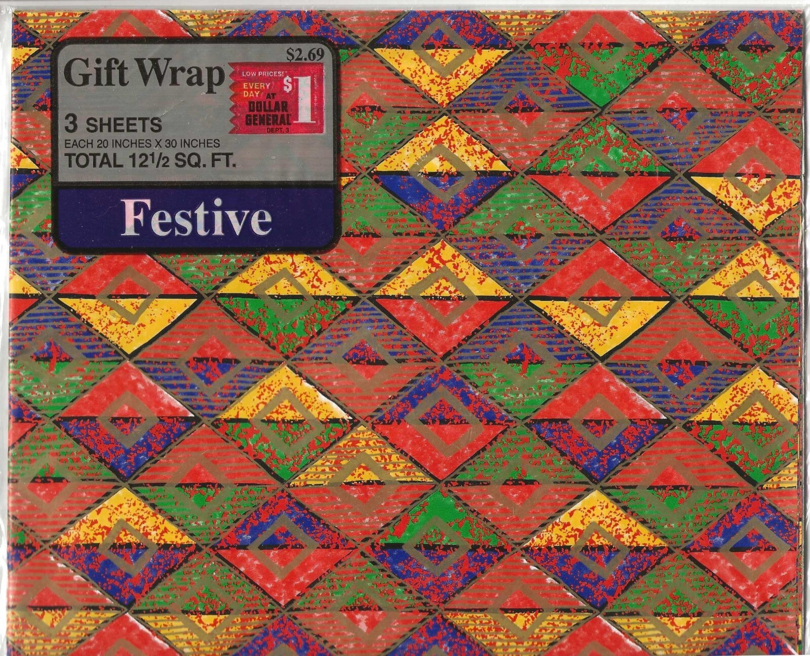 Festive Geometric Gift Wrap, All Occasion, 12.5 sq ft, Bright Colorful, Vintage gallery