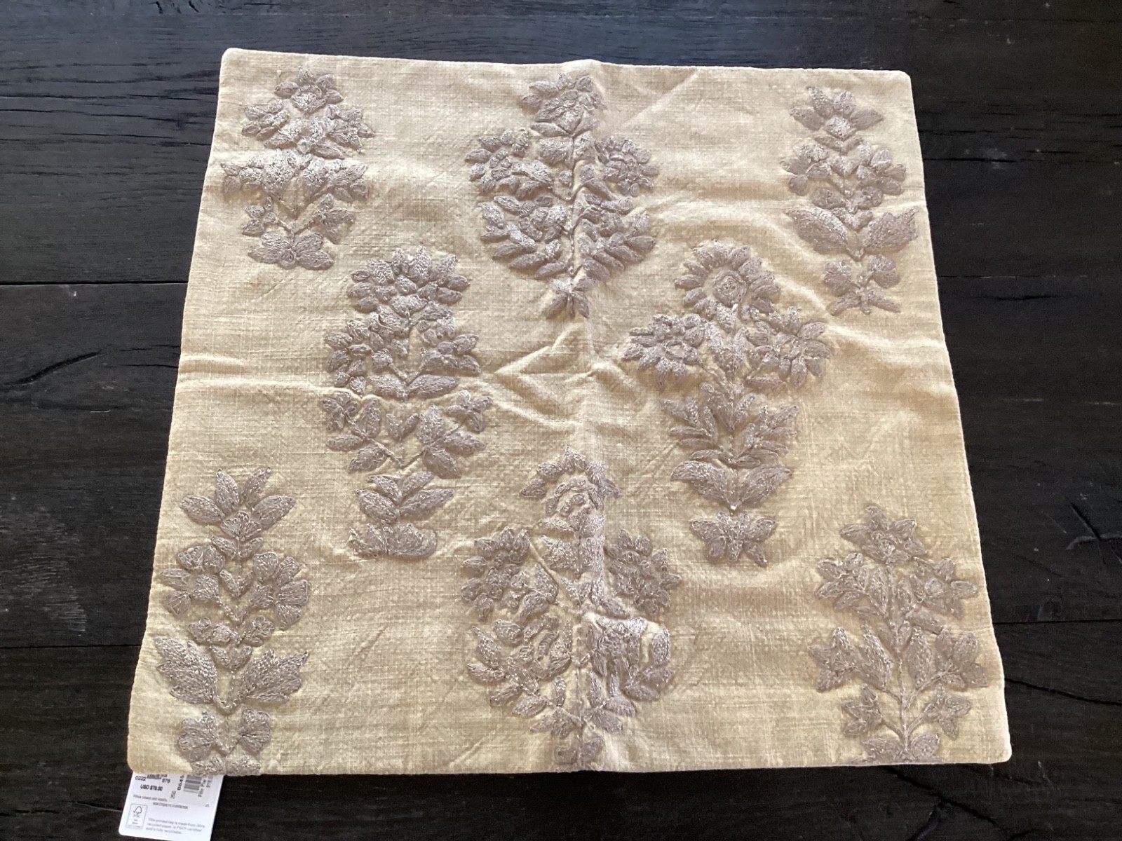 Pottery Barn Gillian Embroidered Pillow Cover 20" straw yellow neutral BOHO NEW gallery