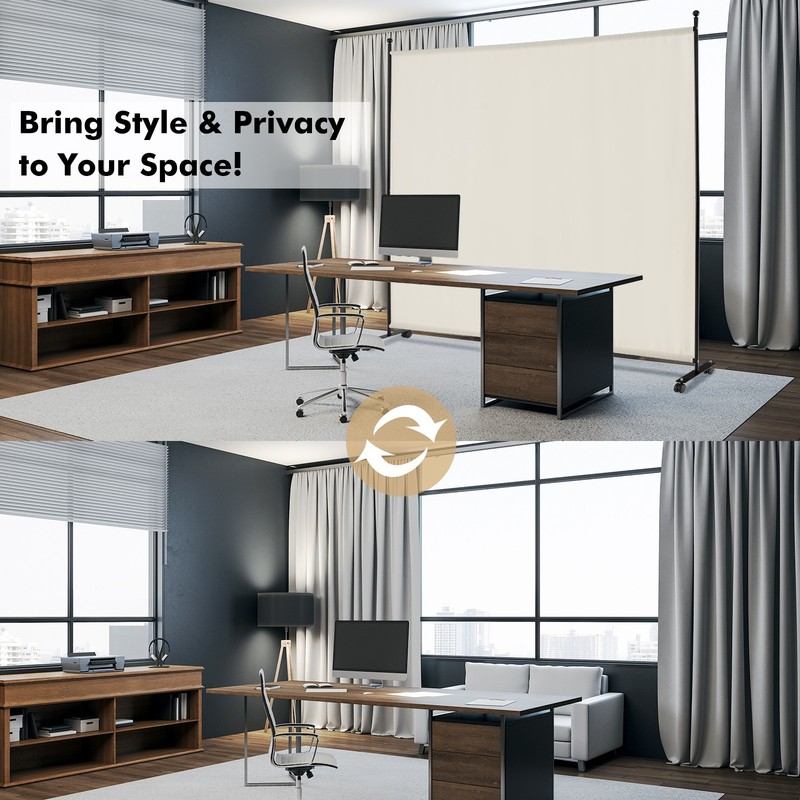 6FT Single Panel Room Divider w/ Wheels Rolling Fabric Partition Privacy Screen gallery