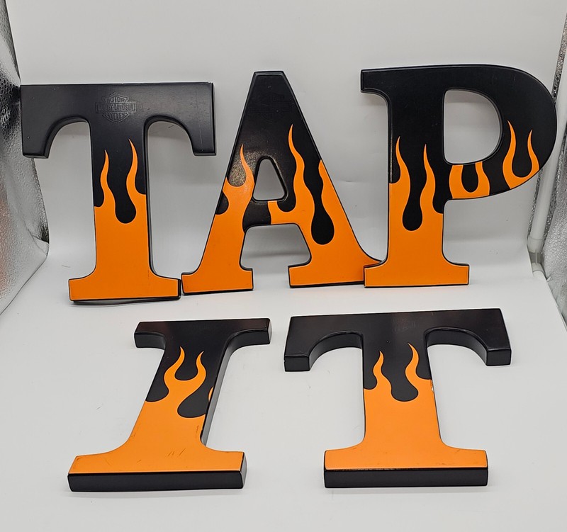 Harley Davidson 8" Alphabet Wood Letter Hang or Stand Black Orange Flame gallery
