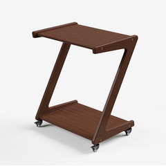 Bamboo Z-Shape End Table with Casters, 2-Tier Side Table Walnut