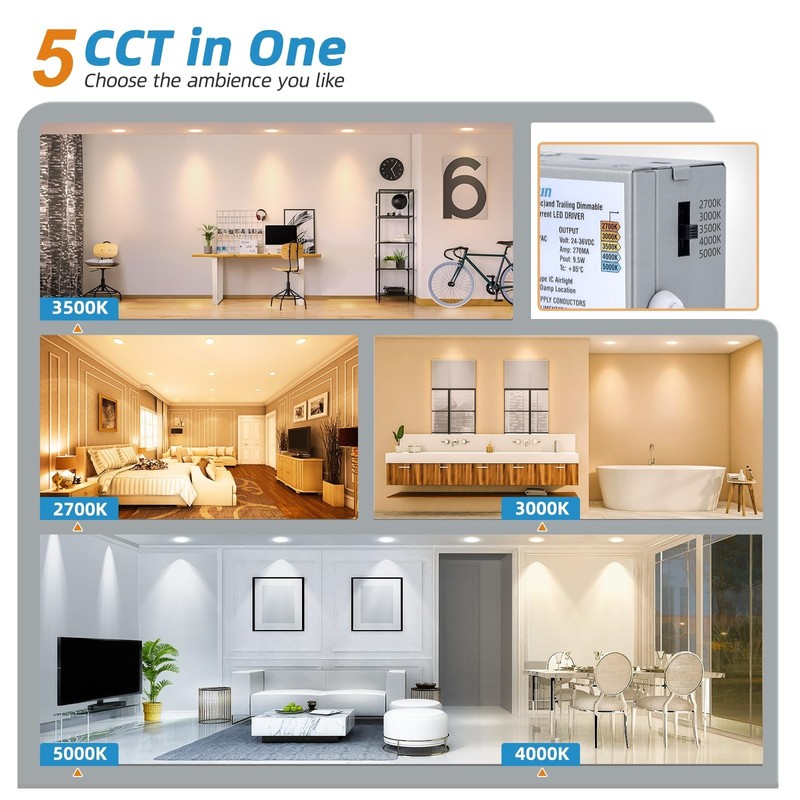 8 Pack 6" Dimmable LED Recessed Lighting, 5CCT 2700K-5000K, 1080LM Canless Downl gallery