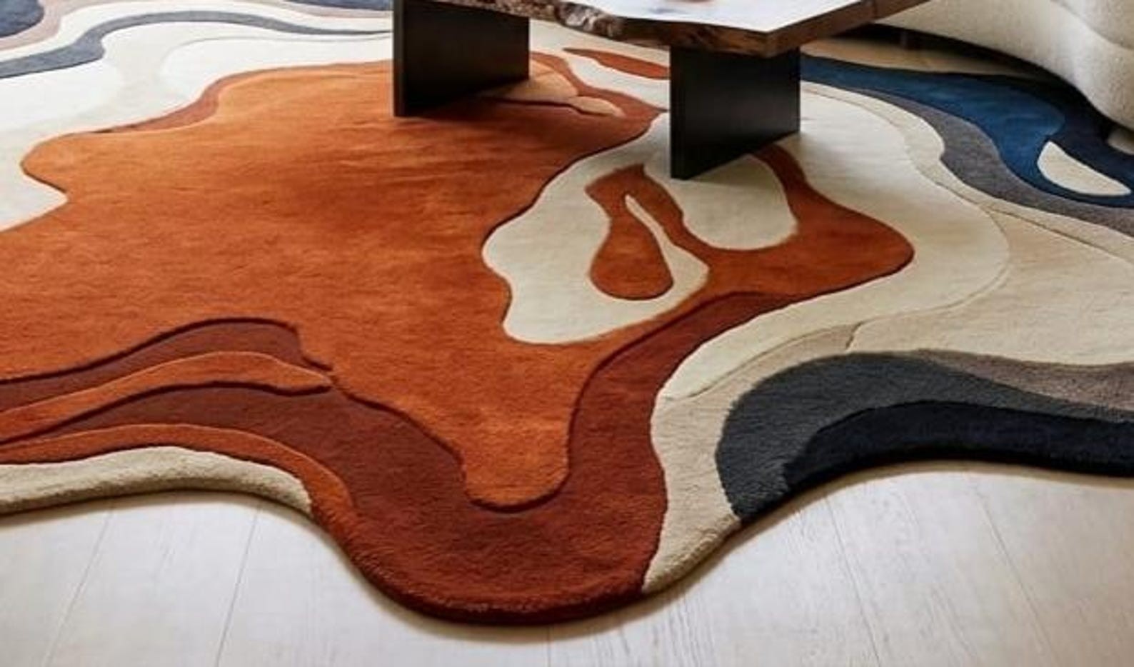 Mid Century Modern Rug Abstract Irregular Shape Navy Rust Large Wavy Plush Decor gallery