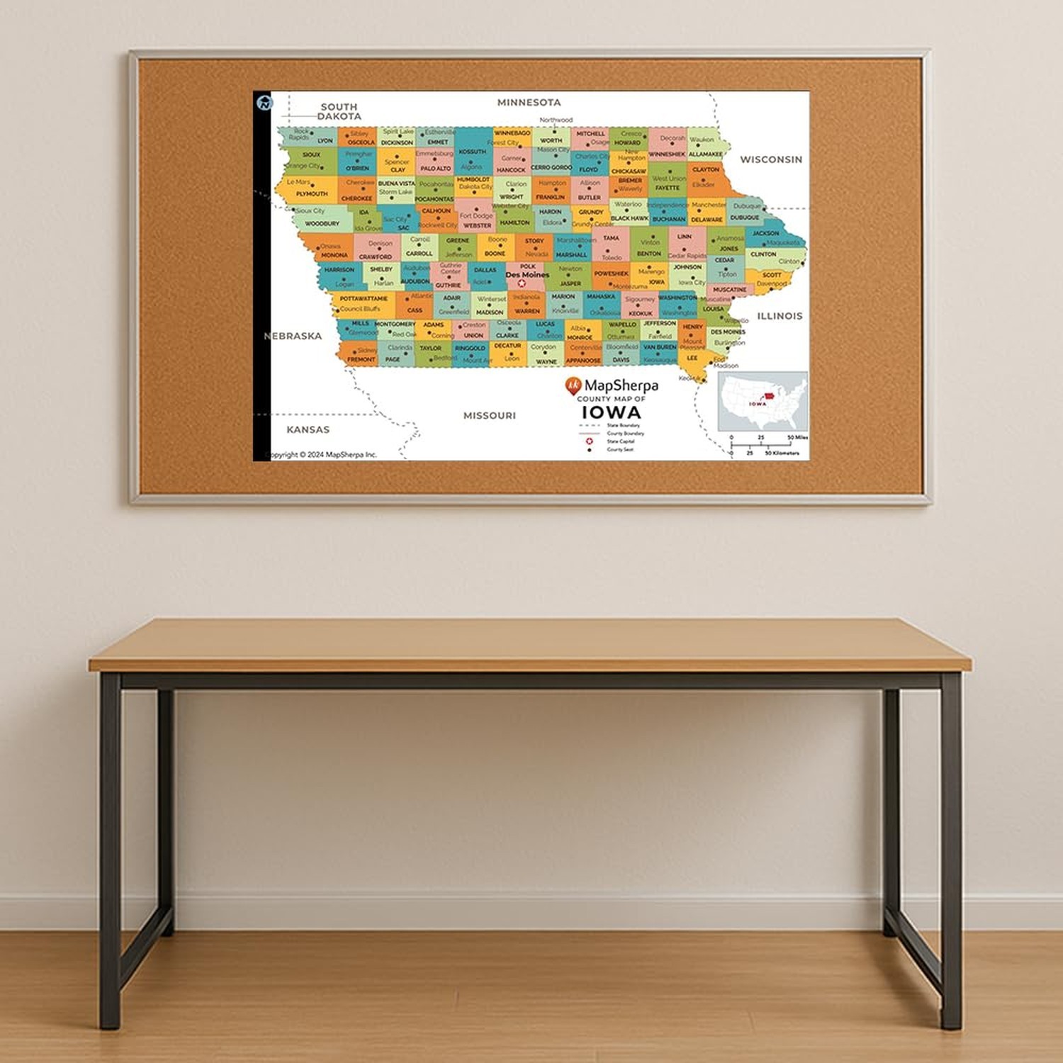 Iowa Counties Map - Large - 32 x 48 inches - Front Lamination gallery