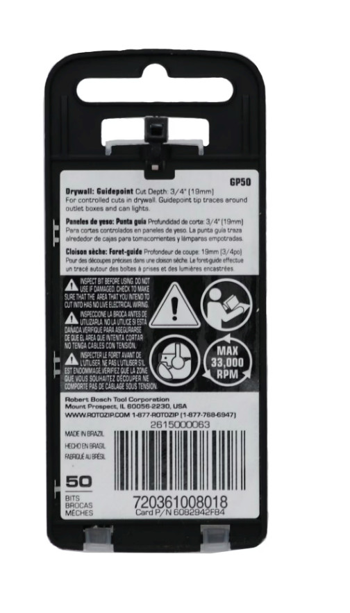ROTOZIP GP50 1/8” 3mm Drywall Guidepoint Bits 50 PACK Control Cutting Of Drywall gallery