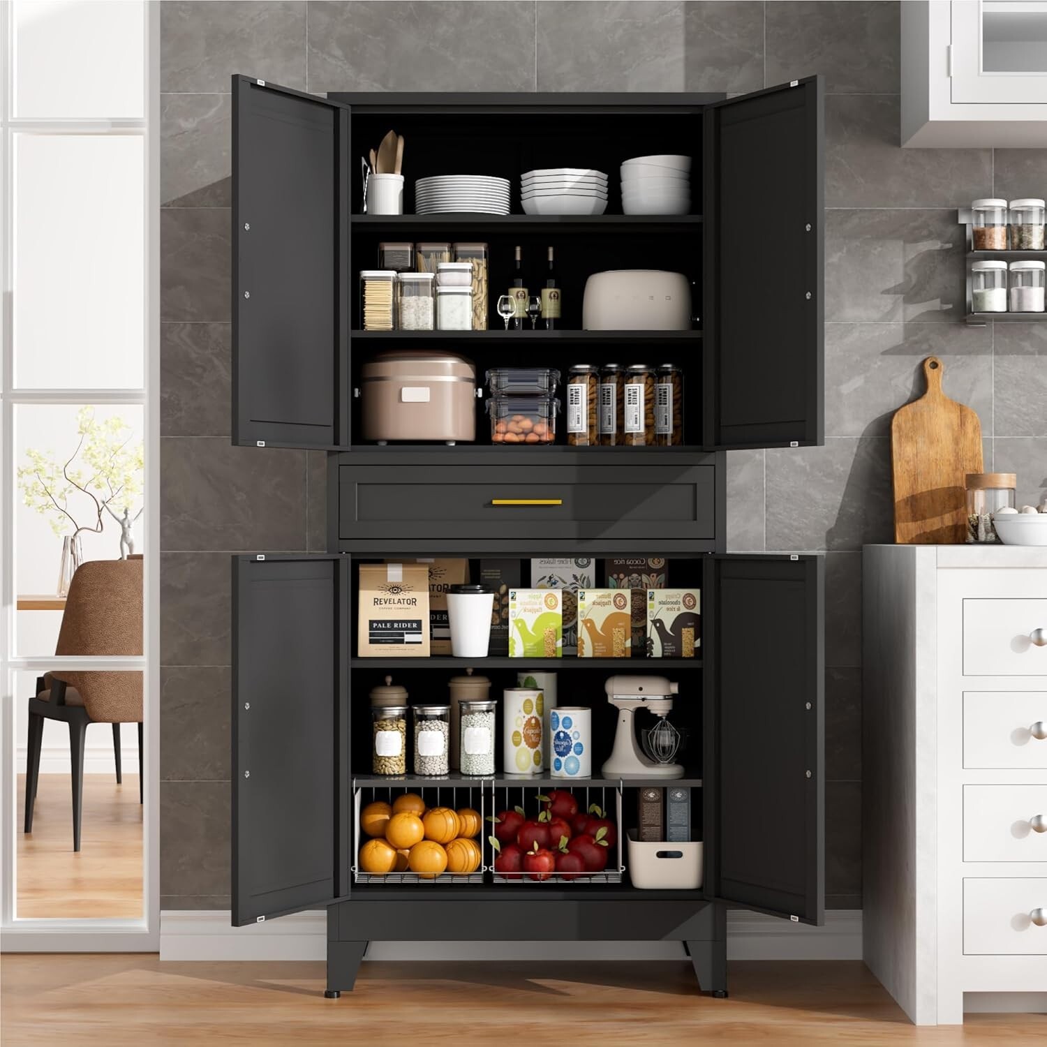 Elegro 71" Metal Filing Cabinet With Drawer and 4 Adjustable Shelves For Office gallery