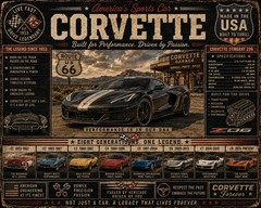 Corvette Evolution Wall Art 8.5×11 Print C1 C8 Stingray Z06 Sports Car Decor