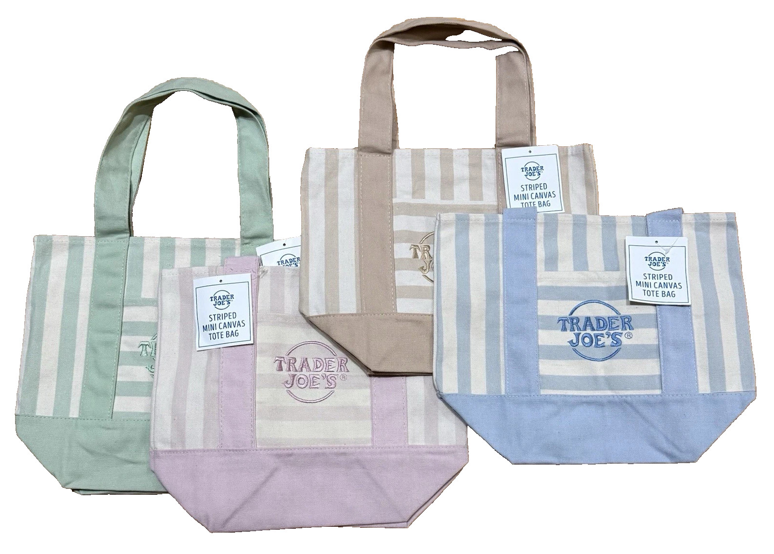 Trader Joe’s - STRIPED Pastel Mini Tote Bag Set - 4 Colors - NEW with tags gallery