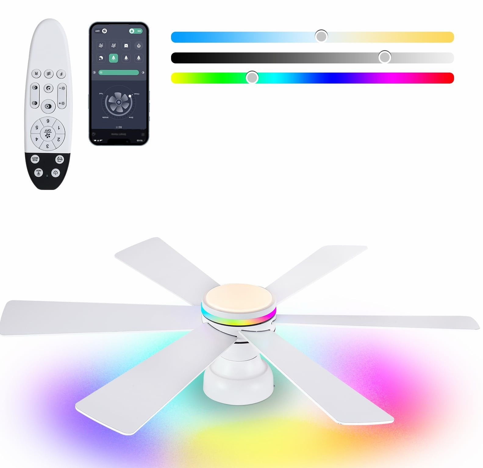 46 in Ceiling Fan 6-Blade White w/ LED RGB Light, App/Remote, Reversible gallery