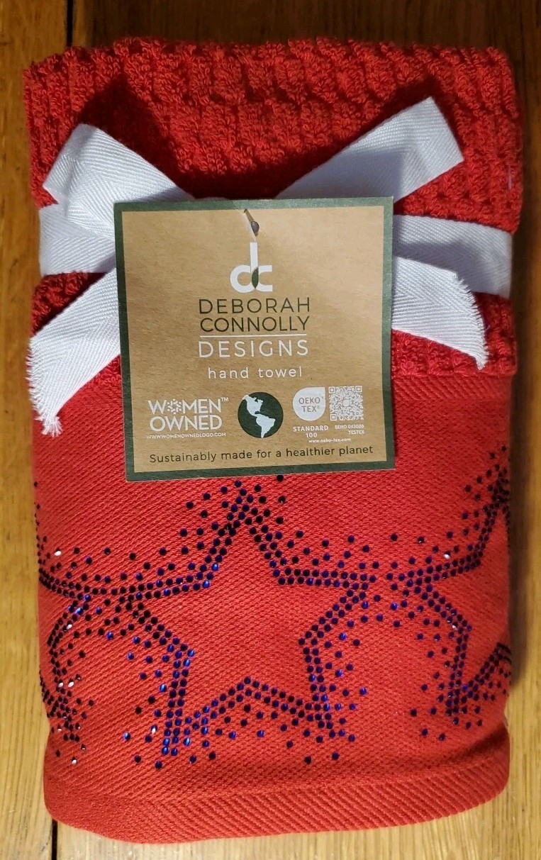 Deborah Connolly 2-pack Red Hand Towels Patriotic Rinestones Blue Stars July 4th gallery