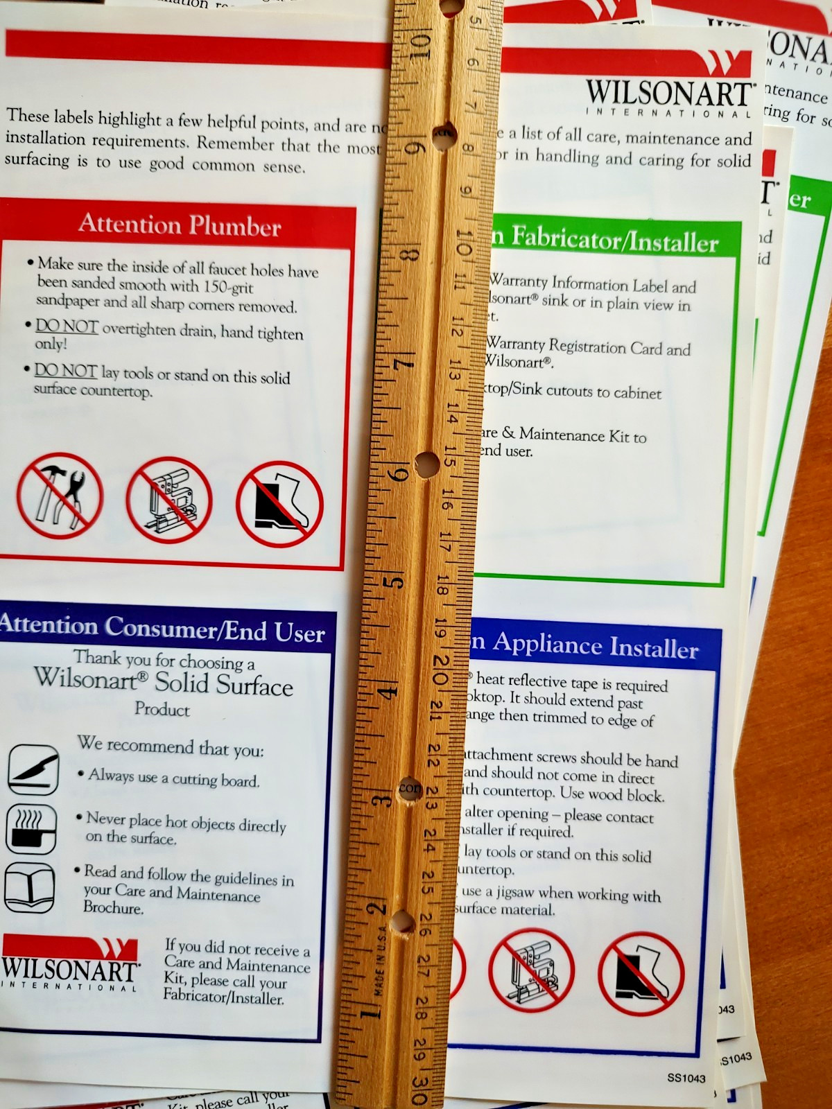 Wilsonart Solid Surface Installation Labels SS1043 Set Of 9 Sheets gallery