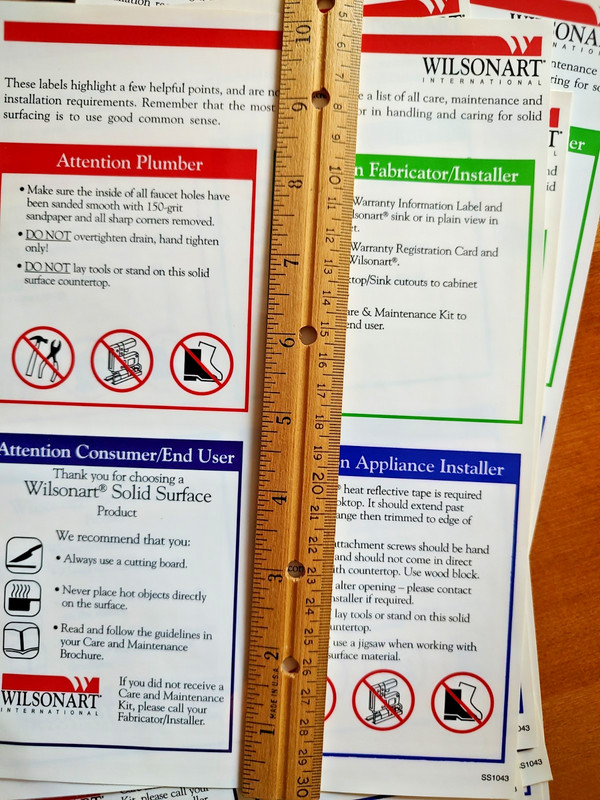 Wilsonart Solid Surface Installation Labels SS1043 Set Of 9 Sheets gallery