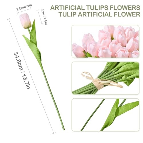 Artificial Tulips 20 Stems () Silk Flowers for Wedding Spring Light Pink gallery