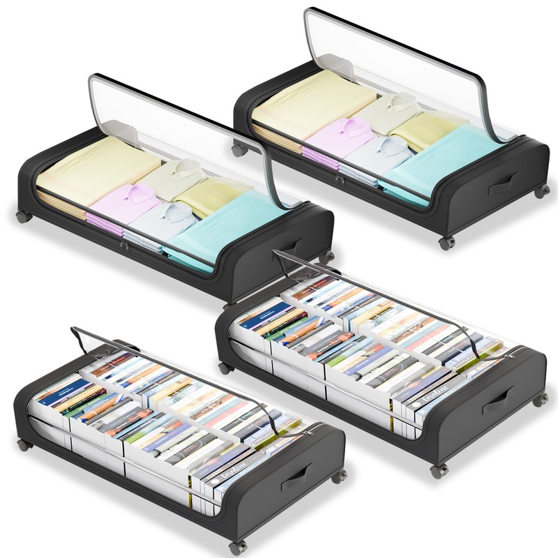 Rolling Under Bed Storage Bags 4 Pack Fabric Underbed Containers with Reinforced gallery