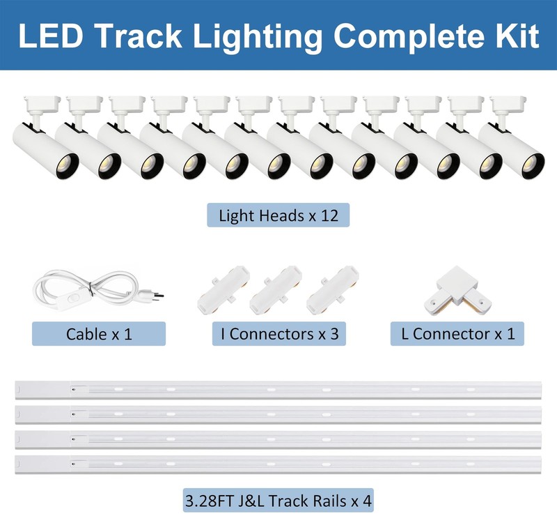 J&L Type Dimmable LED Track Lighting Kit 3000K Warm White 12-Light 25W 2700lm... gallery