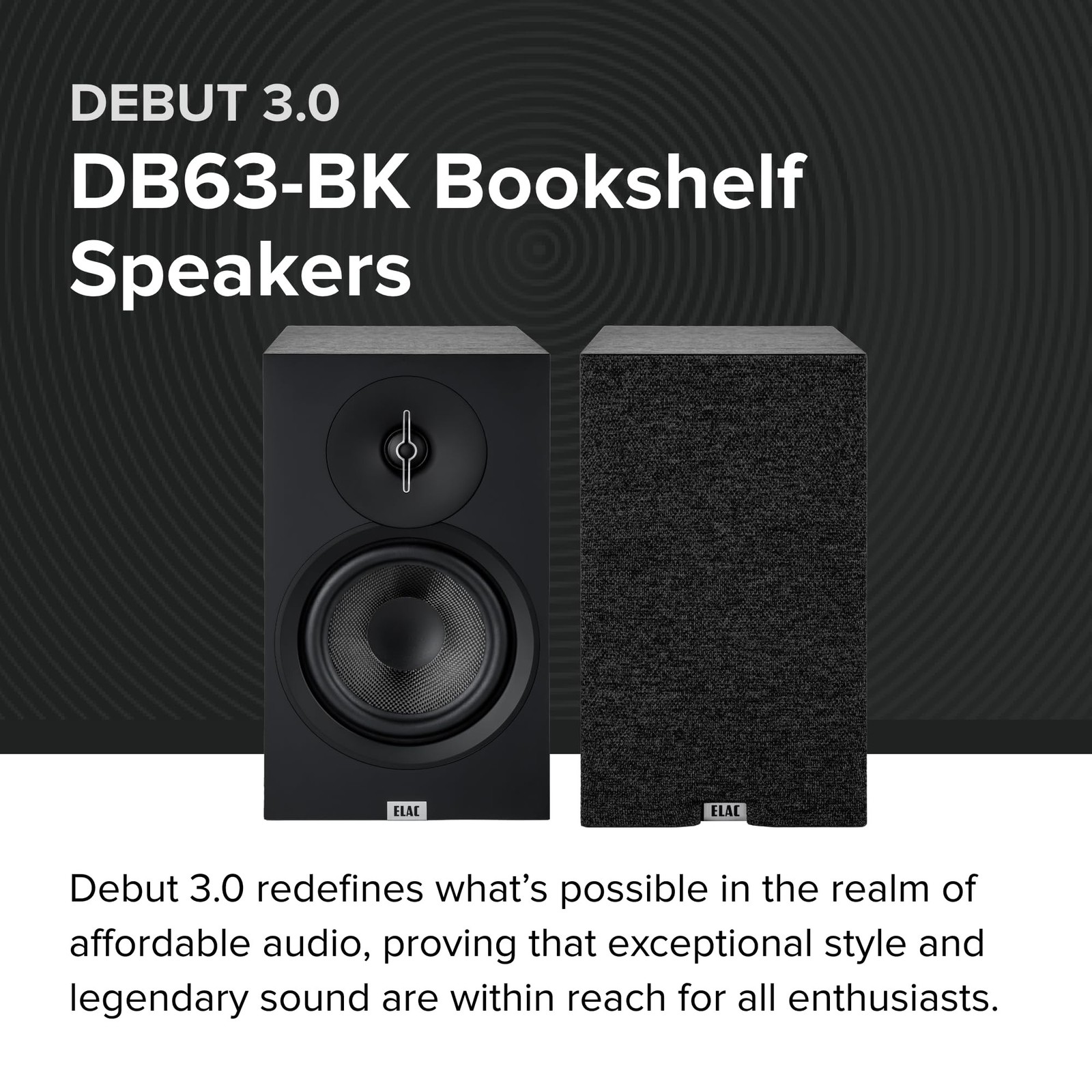 ELAC Debut 3.0 DB63-BK Bookshelf Speakers, Black Ash (Pair) - 1” Aluminum gallery
