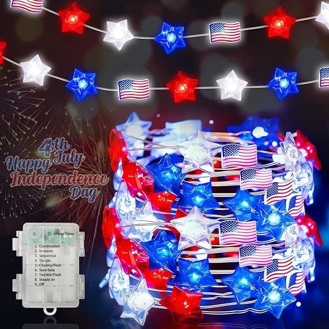 Red White and Blue Patriotic String Lights, 16FT 50 LED 4Th of July Decorations gallery