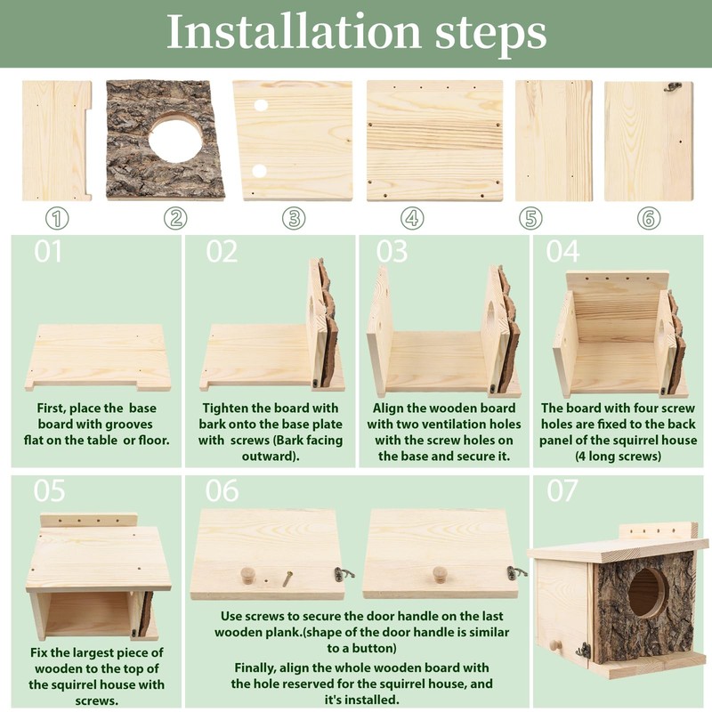 Wooden Squirrel Nesting Box House Outside Chipmunk Bird Small Animal Habitat gallery