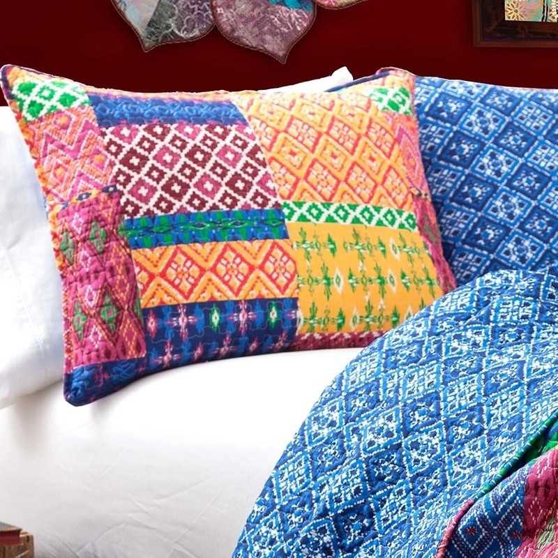 Reversible Cotton Quilt Set Patchwork Geometric Design Soft Bedding 3 Piece New gallery
