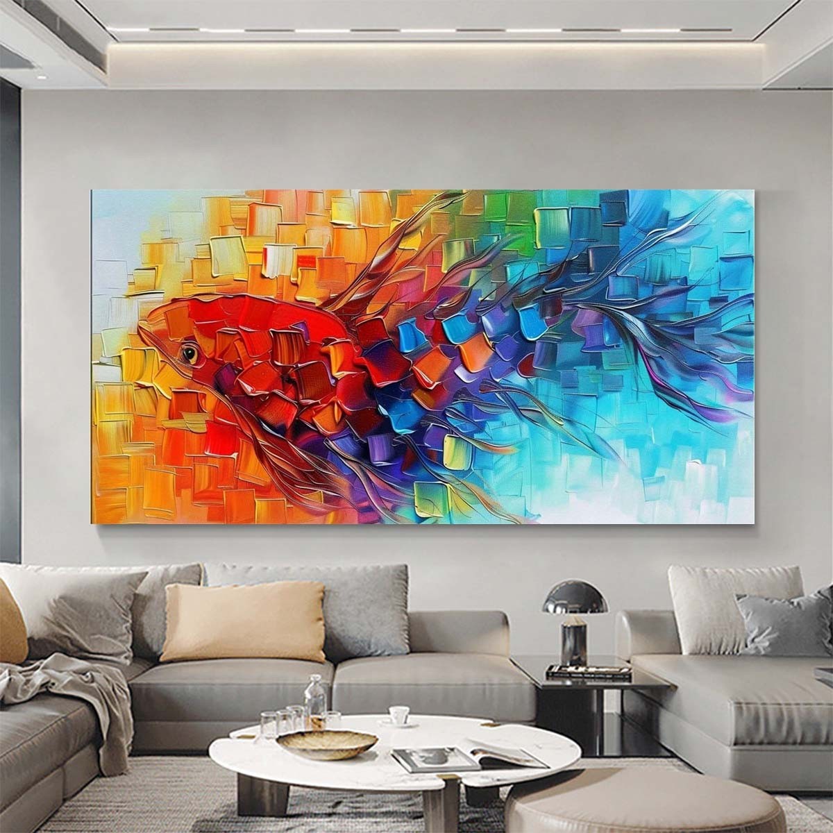 Goldfish Abstract Wall Art Hand Painted Oil Painting Canvas Home Decor 24*47in gallery