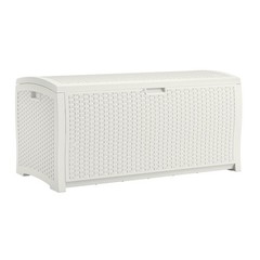 Suncast 99 Gallon Wicker Horizontal Outdoor Deck Box with Hinged Lid, WaterRe…