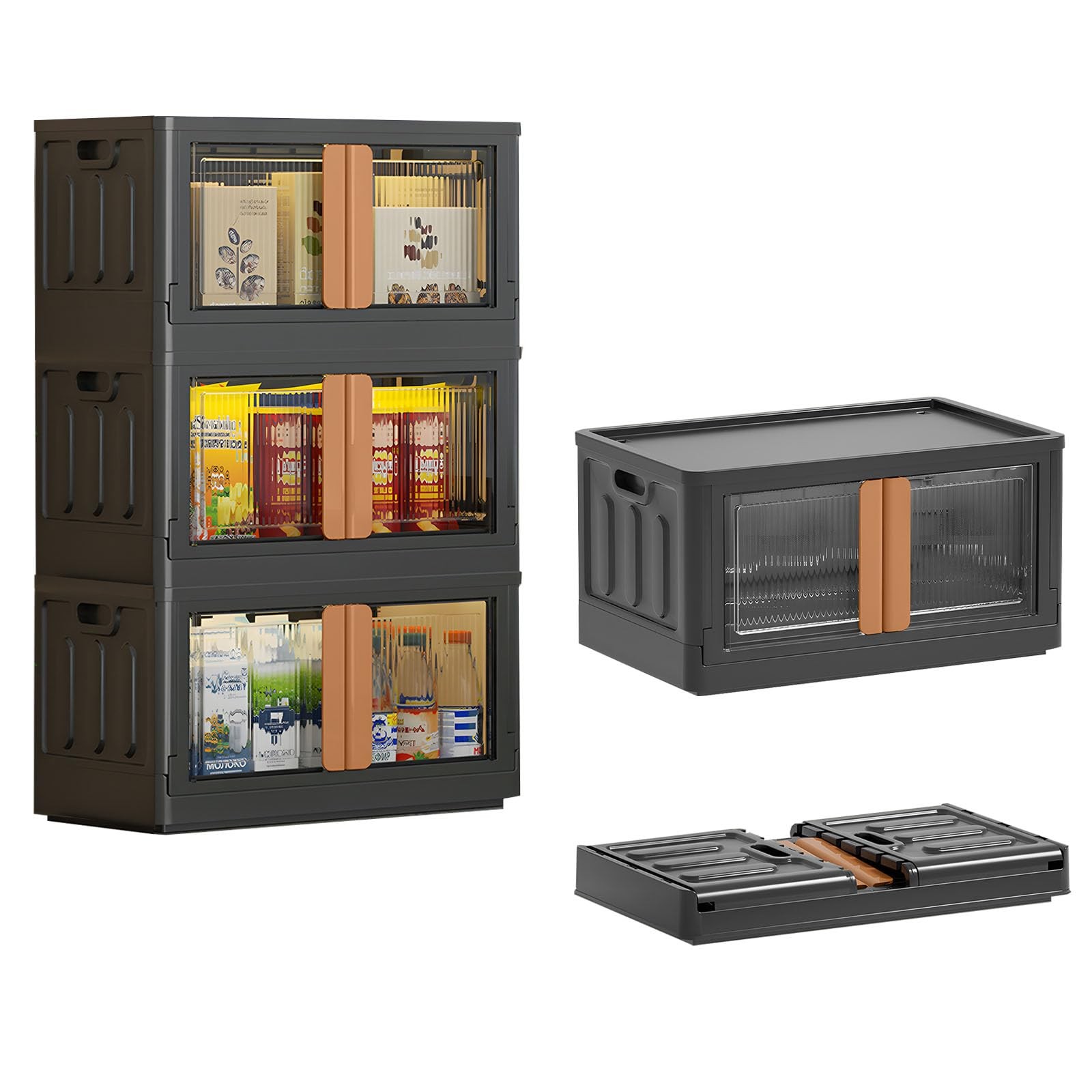3 Pack 8.4 Gallon Collapsible Storage Boxes, Lidded Storage Box with Door and... gallery