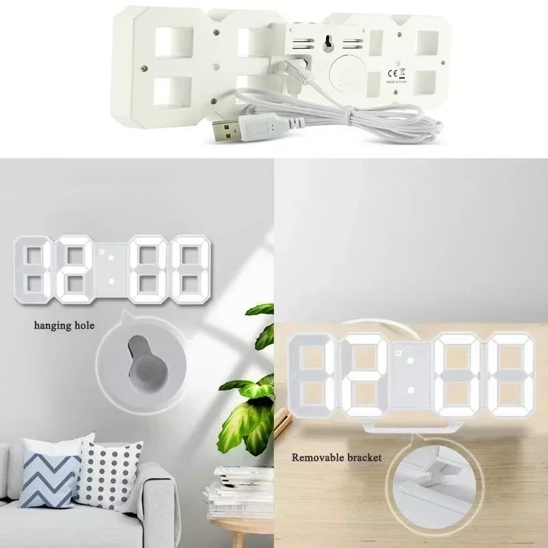 Digital 3D LED Big Wall Desk Alarm Clock Snooze 12/24 Hours Auto Brightness USB gallery