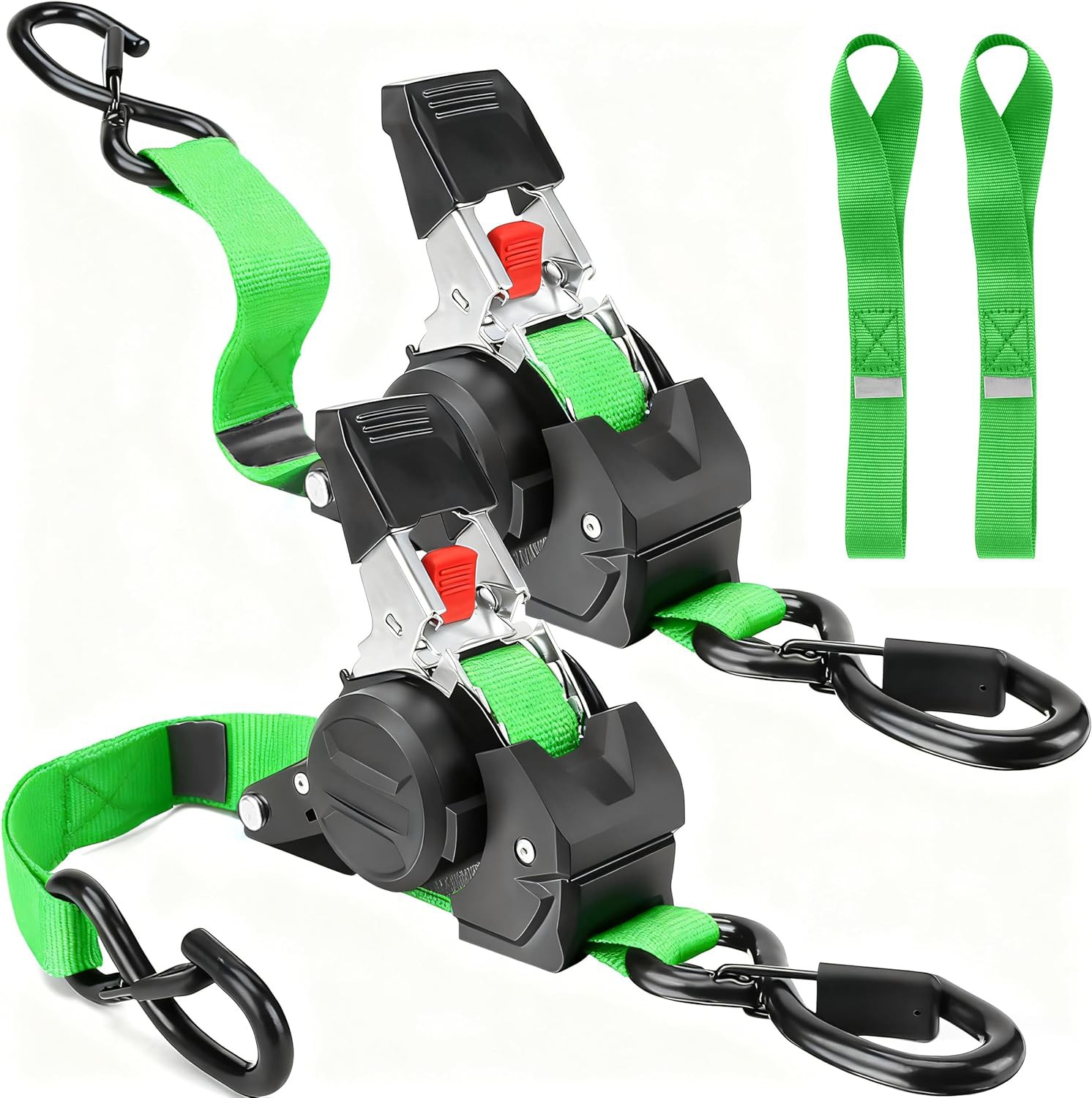 2/4-Pack 10FT Retractable Ratchet Tie-Down Straps | 1763LBS Heavy-Duty | S-Hook gallery