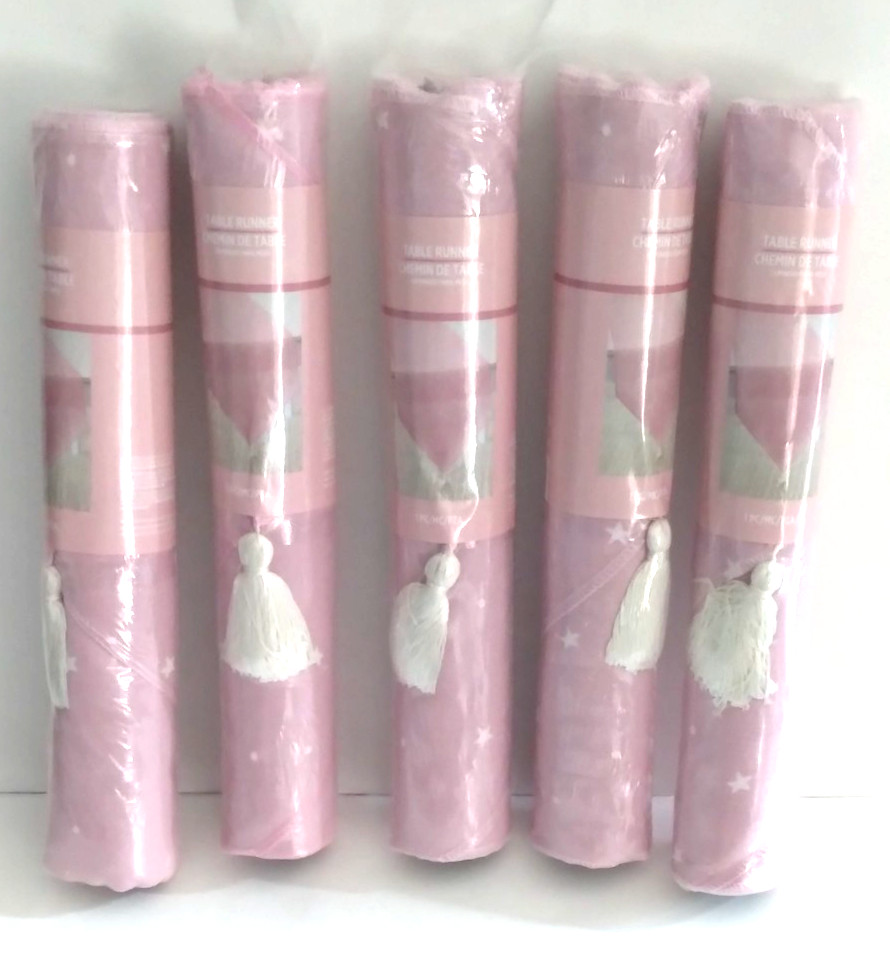 5 x Pink Fabric Decorative Table Runner W/ Tassels 13 IN x 72 IN gallery