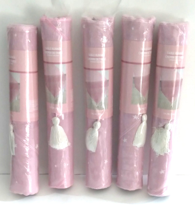 5 x Pink Fabric Decorative Table Runner W/ Tassels 13 IN x 72 IN gallery