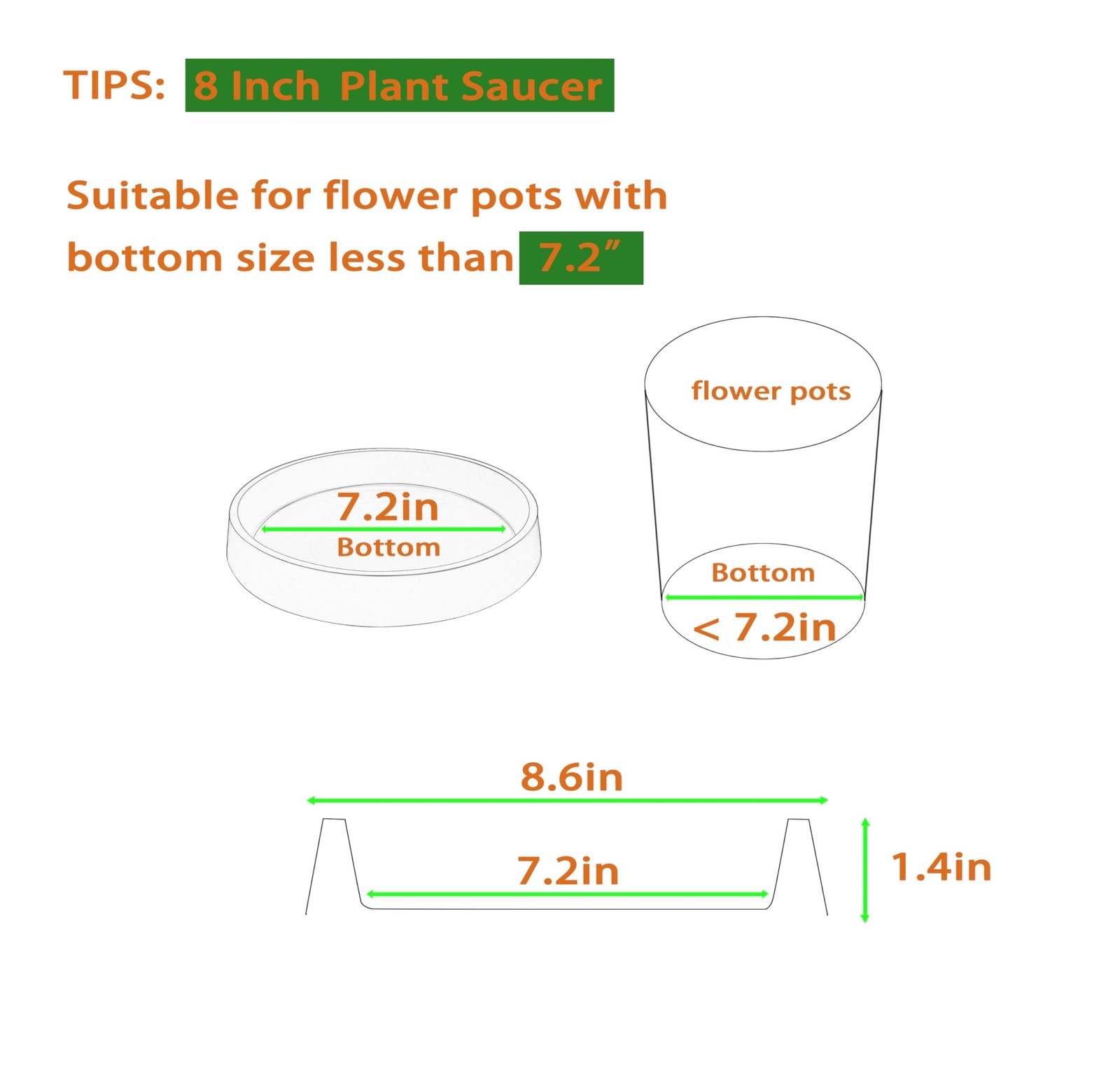 Plant Saucer Tray for Ceramic Plastic Pots, 8 inch Plant Saucers for Indoors, gallery