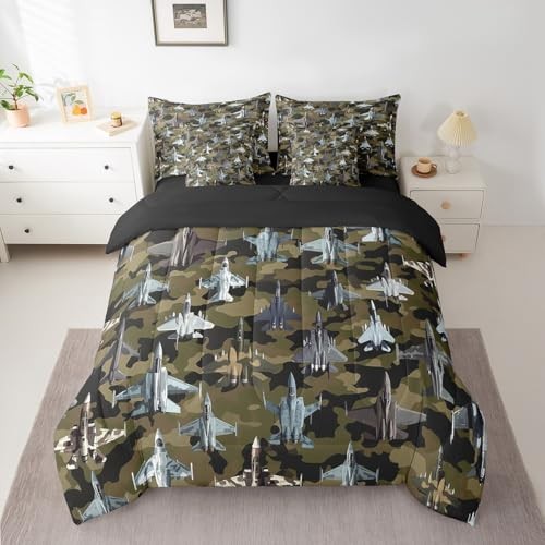 Fighter Aircraft Size Bed in a Bag for Kids Boys Men, Twin Army Green Grey gallery