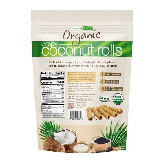 2 PACK Tropical Fields Organic Crispy Coconut Rolls, 11 OZ Each, FREE SHIPPING!! gallery