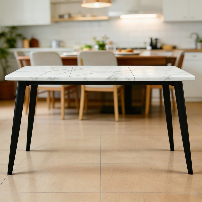 Rectangular Wooden Dining Table White Wood Metal Frame 4 6 Seater Space Saving gallery
