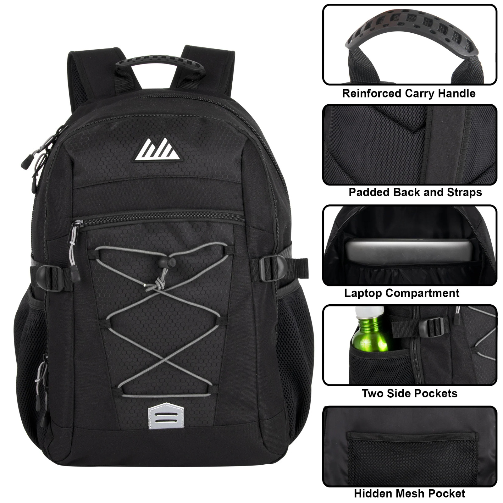 17" Bungee Backpack with Laptop & Tablet Sleeve, Multi-Pocket, Lightweight-GRAY 3
