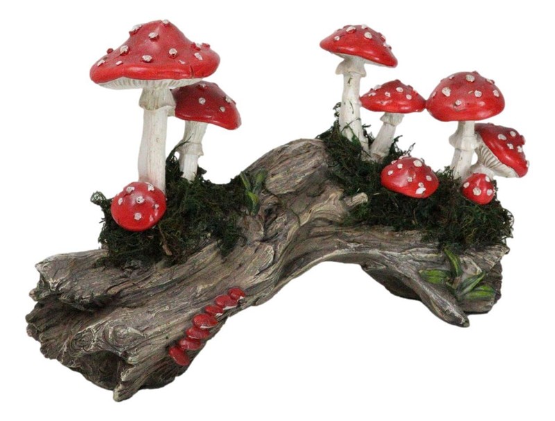 Enchanted Fairy Garden Toadstool Mushrooms Forest On Moss Tree Log Figurine gallery