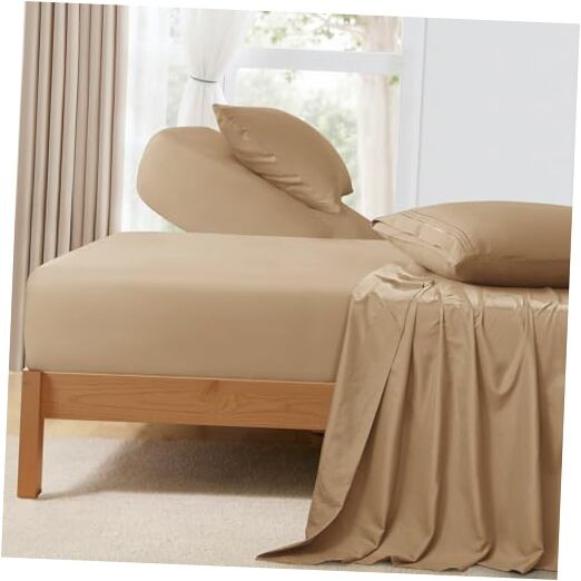 Split Head King Sheet Set - 4 Pieces Flex Top King Sheets for Adjustable Taupe