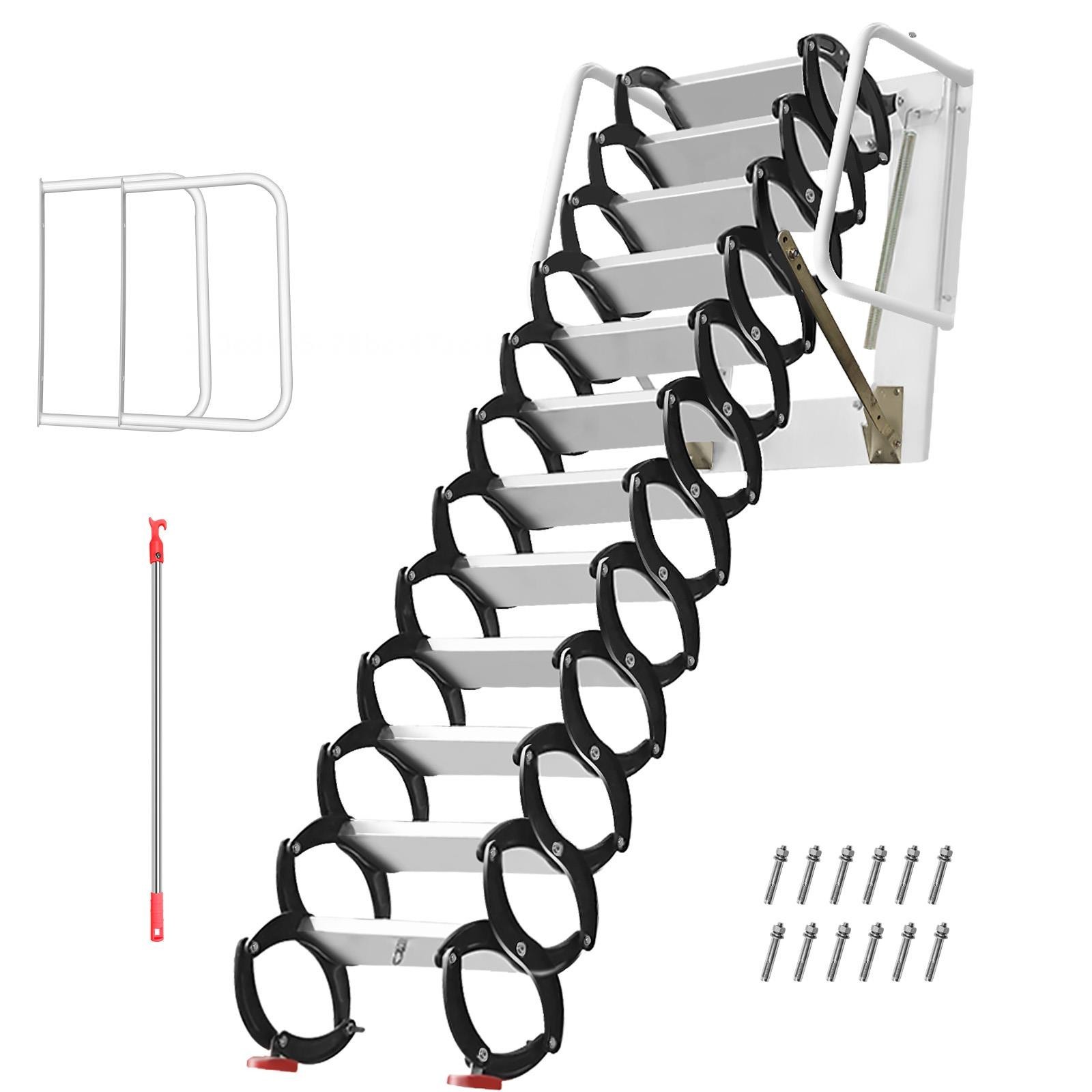 1102LBS Wall-Mounted Attic Ladder 10FT Al-Mg Alloy Attic Stairs w/Armrests gallery