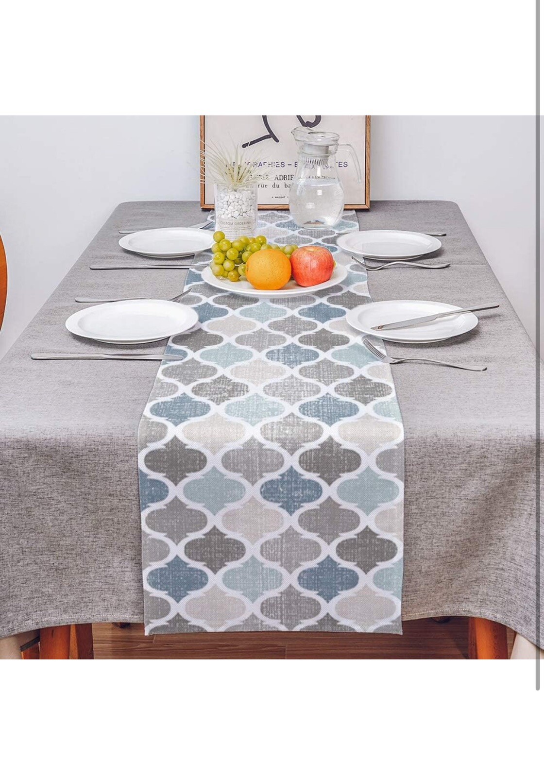 Farmhouse Table Runners 13x110inch ,Rustic Teal Table Runner for Kitchen Dining gallery