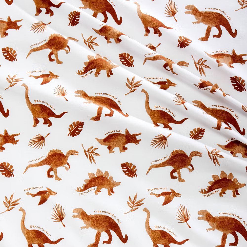 Queen Dinosaur Cotton Sheet Set Watercolor Brown - Pillowfort gallery