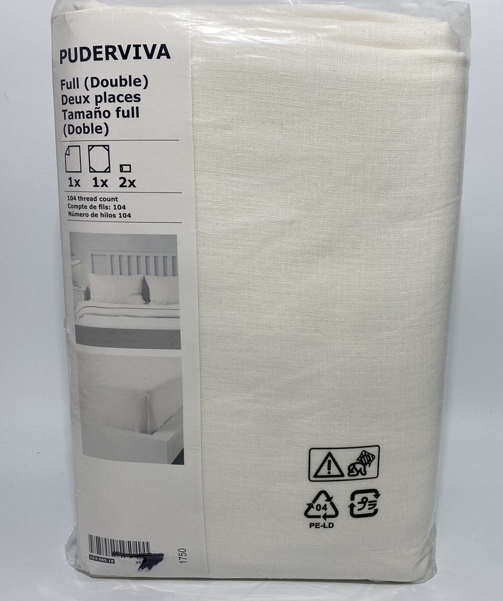 IKEA Puderviva Full Sheet Set 100% Linen White w/ Pillowcase(s) New gallery