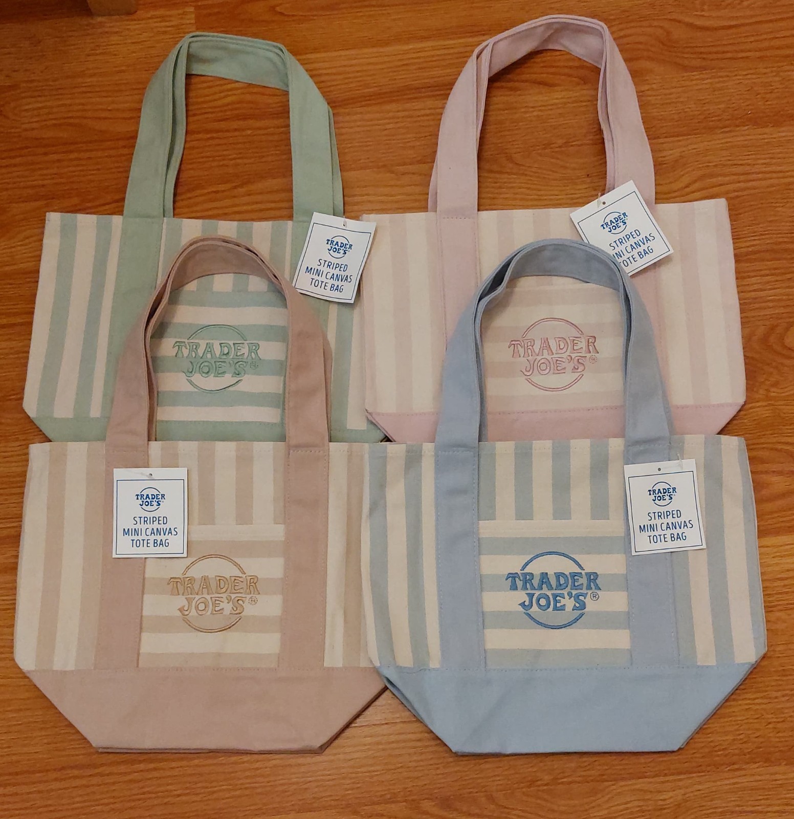Trader Joe’s Mini Pastel Stripe Canvas Tote Bag Limited Edition Set Of 4 NWT gallery