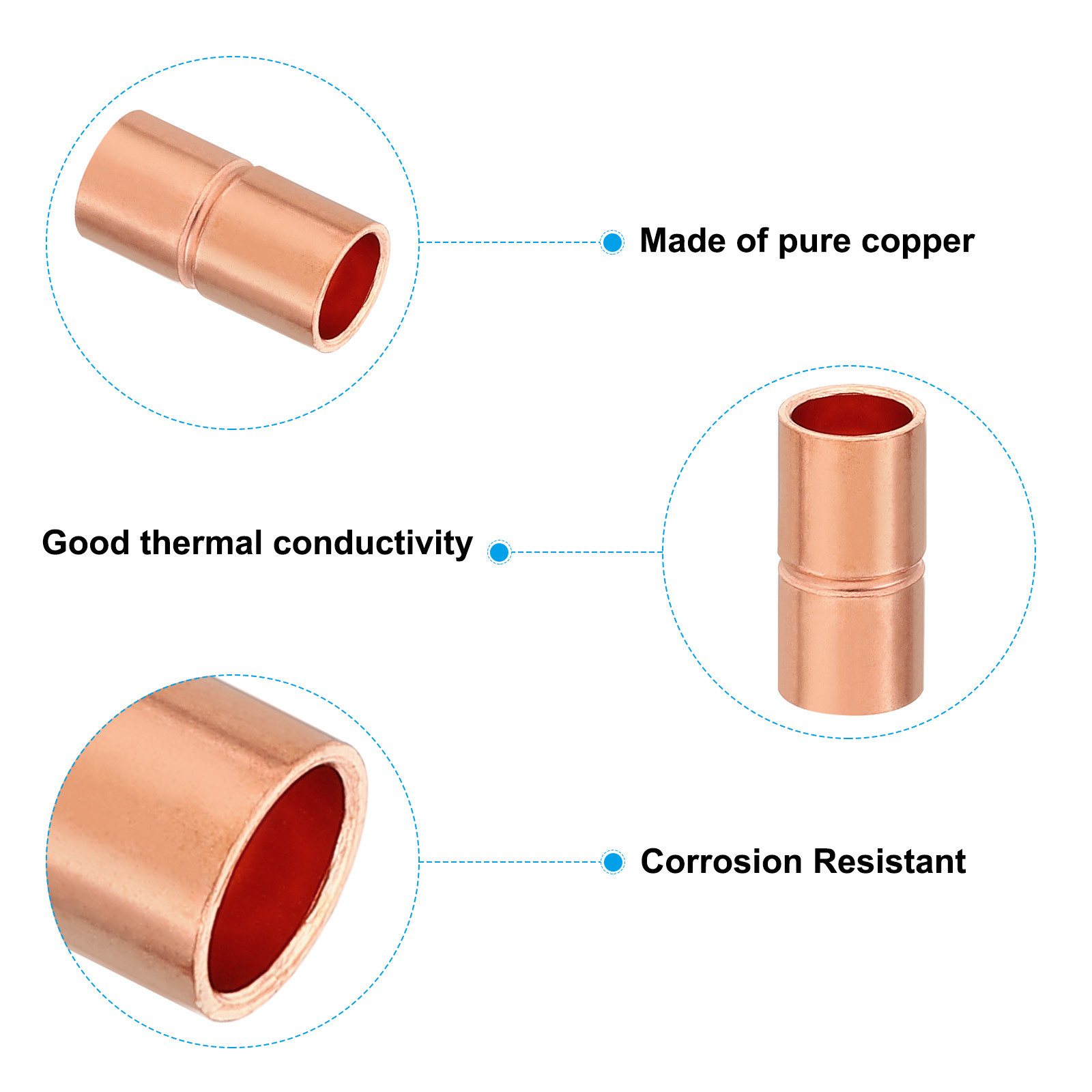 10mm ID Straight Copper Coupling Fittings, 12 Pcs Welding Joint for HVAC gallery
