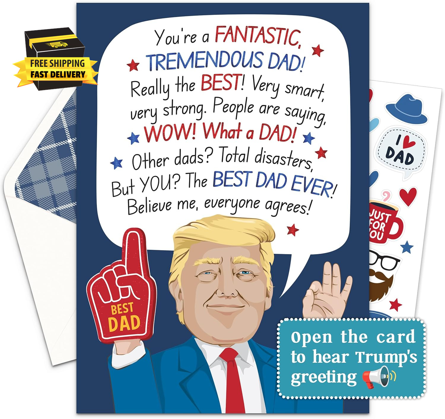 Red and Blue Foiled 5X7In Talking Trump Happy Fathers Day Card with Sound Featur gallery