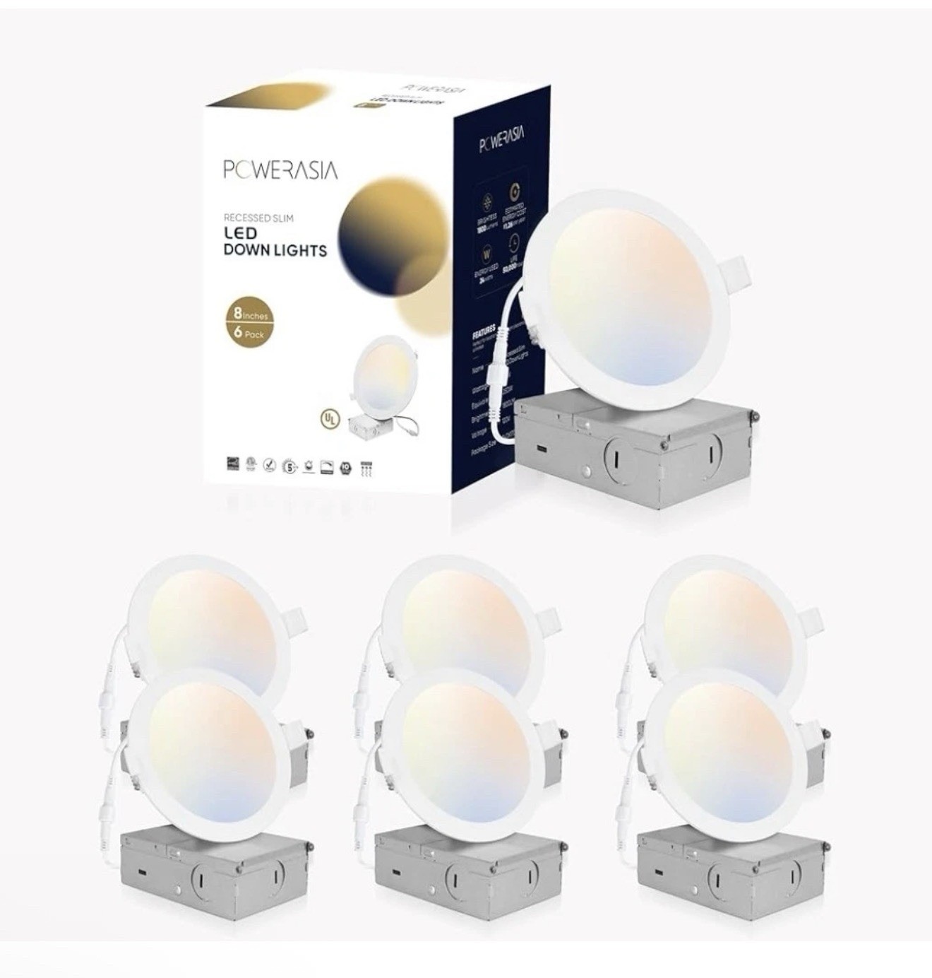 8 Pack 6 Inch Gimbal LED Recessed Lighting with Junction Box, 5CCT 2700K-6000... gallery