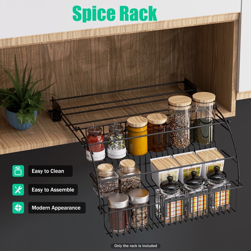 3 Layers Pull Down Spice Rack Pull Out Metal Cabinet Organizer Kitchen Stand gallery